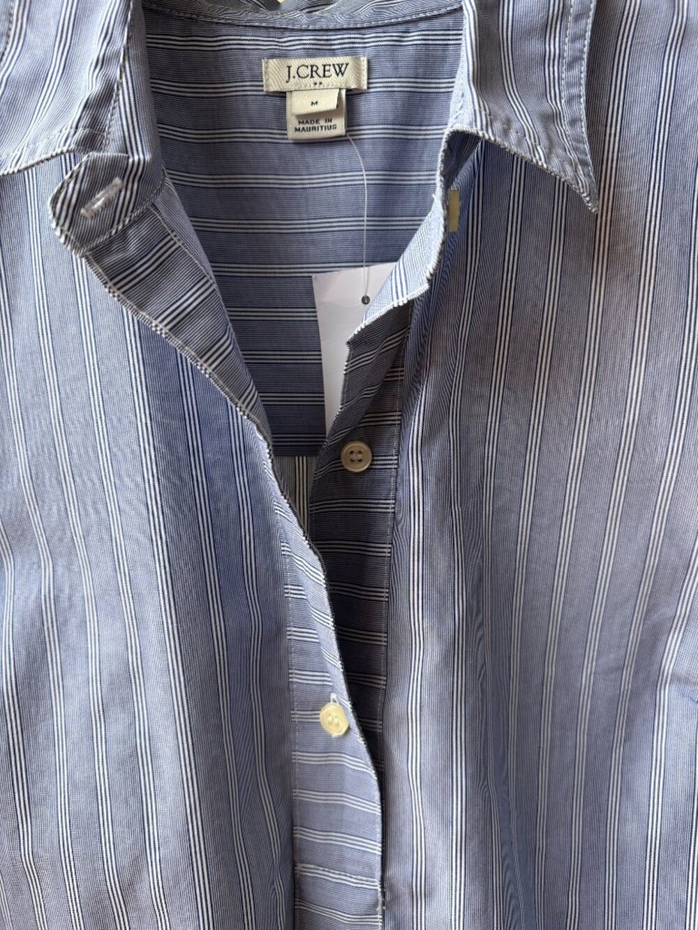 JCrew Half Button Striped 100% Cotton Popover Blouse Short Sleeves Size M NEW